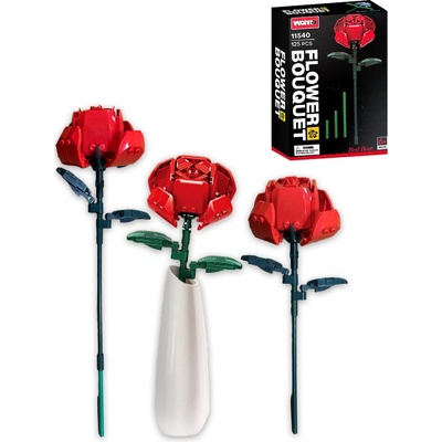 Woma Stavebnice květina s nastavitelnou délkou stonku, rudá růže, 125 ks