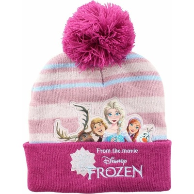 DIFUZED Dievčenská pletená čiapka s brmbolcom Ľadové kráľovstvo Frozen tmavo ružová