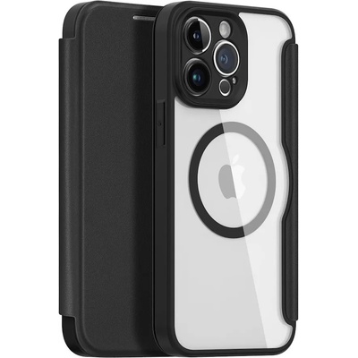 Dux Ducis Skin X Pro Magnetic Wallet Case - удароустойчив хибриден кожен кейс с отделение за карти и MagSafe за iPhone 14 Pro (черен-прозрачен)