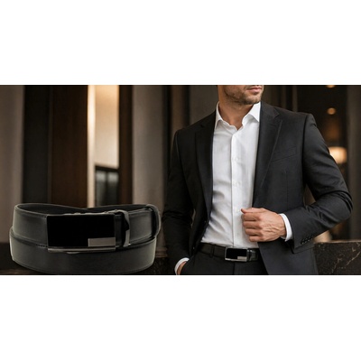 TONIBAG Pánský černý kožený opasek s automatickou sponou – elegantní styl pro každodenní nošení Černá