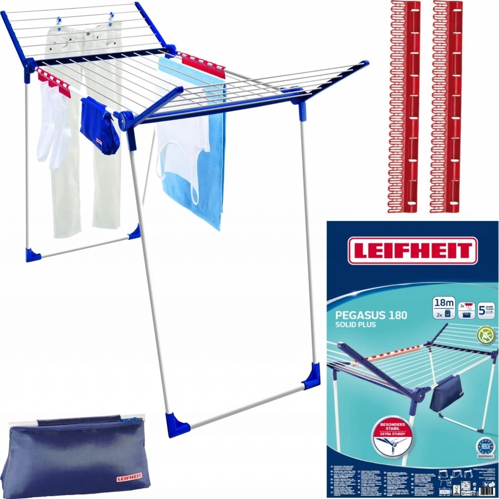 Séchoir à Linge Leifheit Pegasus 180 - Étendoir 18m, Pied Solide, Ailes Repliables, Économie D'Énergie