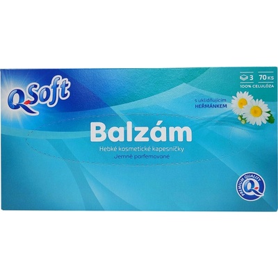 Q Soft papírové kapesníčky balzám heřmánek 3-vrstvé 70 ks