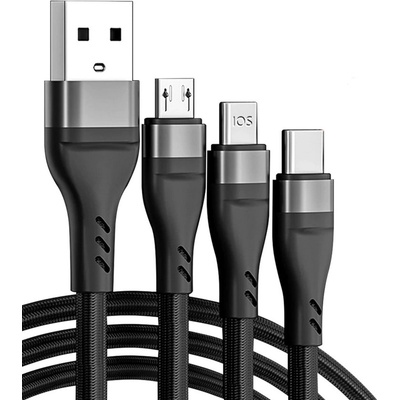 Magnetický USB kabel 3v1 microUSB, USB typ C, Lightning 100 cm černý – Zboží Živě