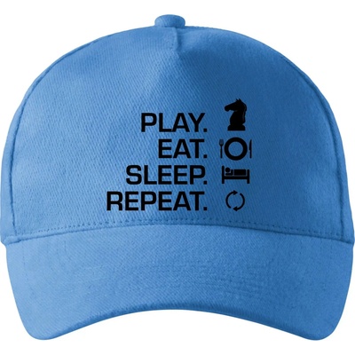 Eat sleep play šach so zahnutým šiltom a mosaznou sponou Svetlomodrá