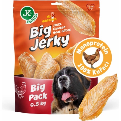 JK ANIMALS Big Jerky 100% Chicken Meat Slices Přírodní sušené plátky z kuřecích filet 500 g