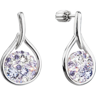 Swarovski Elements Pear krystal Stříbrné náušnice visací fialová slza kapky 31305.3 Vitrail Light růžová fialová tyrkysová duhová