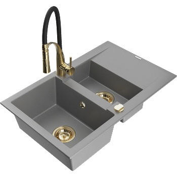 Mexen Gaspar гранитна мивка с 1, 5 камери с отцедник и кухненски смесител Aster, сив - 6507-71-73450-57-G (6507-71-73450-57-G)