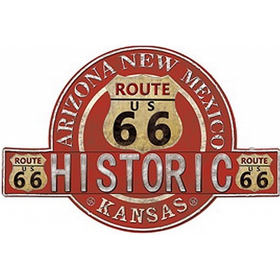 Červená nástěnná kovová cedule Historic Route 66 - 50*1*34 cm - Clayre & Eef