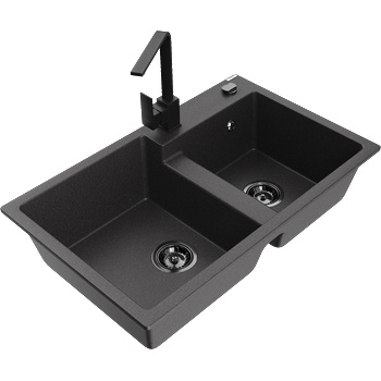 Mexen Tomas гранитна мивка с 2 отделения и кухненски смесител Rita, черно напукано - 6516-76-670300-70-B (6516-76-670300-70-B)