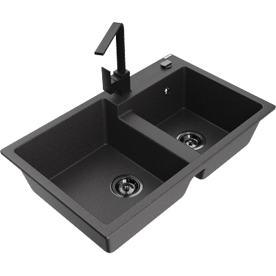 Mexen Tomas гранитна мивка с 2 отделения и кухненски смесител Rita, черно напукано - 6516-76-670300-70-B (6516-76-670300-70-B)