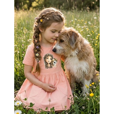 Dievčenské šaty GIRL and DOG s krátkym rukávom ružová