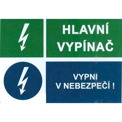 Značení č.55 Pozor hlavní vypínač 5,3x7,5cm