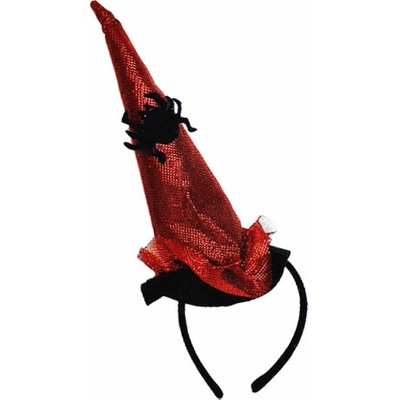 RB-nakuplevne Čelenka Halloween – Červený čarodějnický klobouk s pavoukem, 25 cm