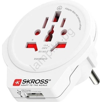SKROSS PA30USB - Пътнически USB адаптер Europe за чужденци в Чехия, USB-A 12W тип E/F (SL1704)