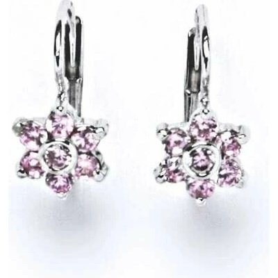 Čištín Stříbrné náušnice kytička , pink zirkony - VE 58