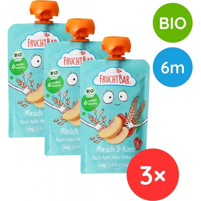 FruchtBar BIO s jablkem broskví meruňkami a ovsem 3 x 100 g
