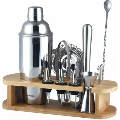 Klausberg Комплект за коктейли Klausberg KB 7582, 17 части, Бамбукова стойка, Инокс (KB 7582)