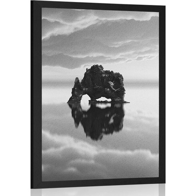 Plakát skála pod oblaky v černobílém provedení - 20x30 silver