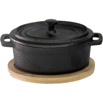 HORECANO HORECANO-Мини Тенджерка елипса с бамбукова подложка 10х12 cm (1277SJ5205) (0147120)