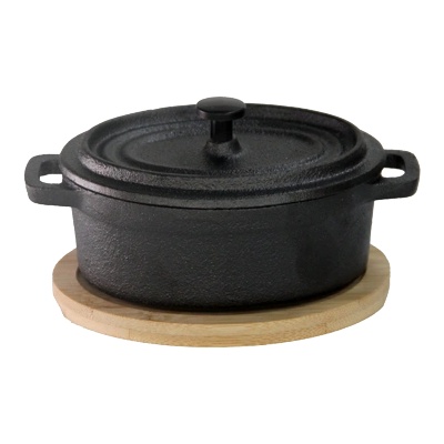 HORECANO HORECANO-Мини Тенджерка елипса с бамбукова подложка 10х12 cm (1277SJ5205) (0147120)