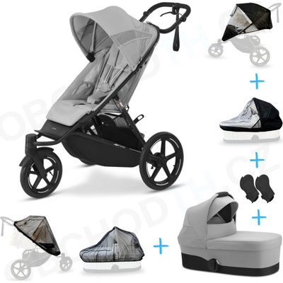 Cybex Set 6v1 Avi Spin Fog Grey 2024 + korba Cot S Fog Grey + adaptéry + pláštěnky Thule + ochranná síť