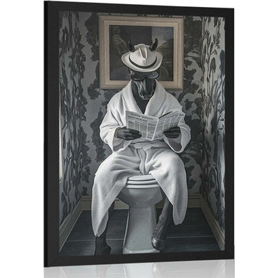 Plakát černý kůň s novinami na záchodě - 40x60 no frame