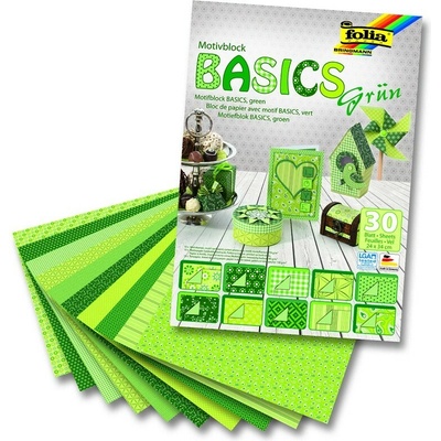 Blok Kreativ sada barevných papírů Basic zelená 24x34cm 30ks Folia