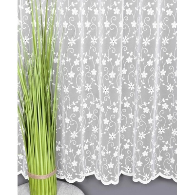 Záclona grécky tyl, Kvety metráž, biela 140 cm
