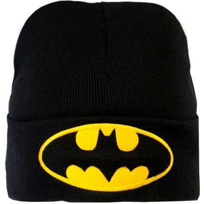 Zimní dětská přeložená pletená čepice Batman Logo černá