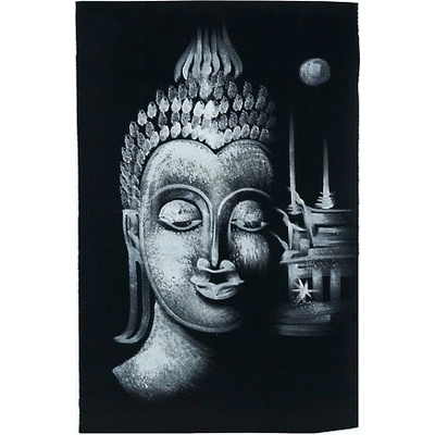 Obrázek, ruční malba - Buddha a chrám, bílá