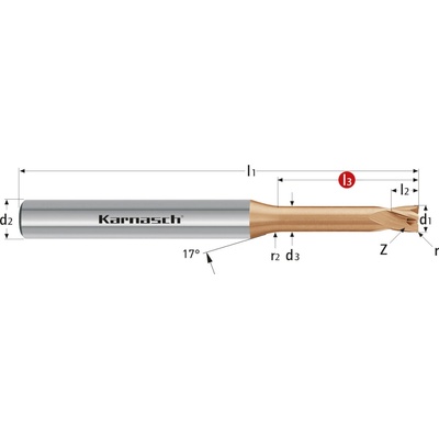 Karnasch 306267020002008 | Tvrdokovová zápustková fréza so zaobleným ostrím 2,0/0,20x8-50x4 mm, Z=4