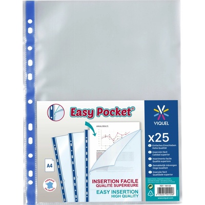 VIQUEL EasyPocket A4/65 mikrónov, lesklé, modrý prúžok – balenie 25 ks
