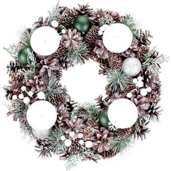 MagicHome Veniec prírodný adventný so zelenými guľami 34 cm