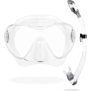 CRESSI frameless diving mask F1 - fog-free glass lens, diving goggles - ergonomic silicone edge, snorkel mask - dry snorkel & snorkel set - transparent - combo set - YDS280000 (YDS280000)