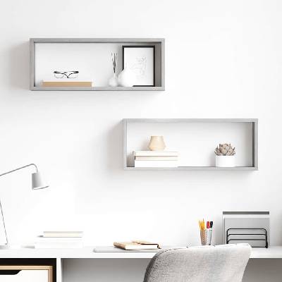 vidaXL Стенни кубични рафтове, 2 бр, бетонно сиви, 60x15x23 см (807145)