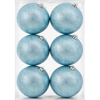 DECOLED Sada vánočních ozdob světle modrá glitter 10 cm plastová koule, balení 6 ks