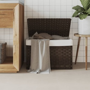 vidaXL Кош за пране с капак, тъмнокафяв, 55, 5x35x34 см, полиратан (372050)