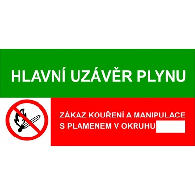 Walteco Hlavní uzávěr plynu/Zákaz kouření a manipulace s plamenem!, 150x80mm, samolepka , 20007