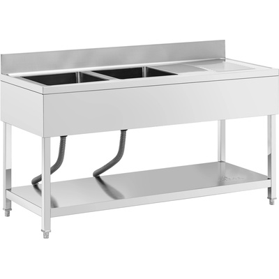 Royal Catering Мивка - 2 мивки - неръждаема стомана - 160 x 60 x 97 cm - Royal Catering RCGS-2B1600D6 (RCGS-2B1600D6)