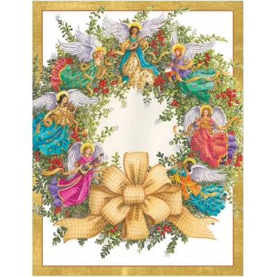 žiadna značka Vianočná pohľadnica Venček s anjelikmi 12 x 15 cm