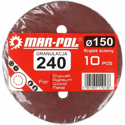 MAR-POL M08022 Brúsne kotúče 150mm P240 - dierované 10 ks