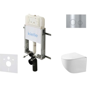 kielle Genesis New - Комплект структура за вграждане, компактна тоалетна чиния Gaia, Rimless, SoftClose седалка и бутон Gemini New II, лъскав хром 30528SZ86 (30528SZ86)