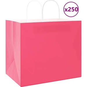 vidaXL Хартиени торбички 250 бр с дръжки розови 32x22x28 см (4101680)