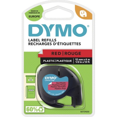 Dymo LetraTag 59424, S0721580 / 91203, S0721630, 12mm x 4m, čierna tlač/červený podklad, originální pásk