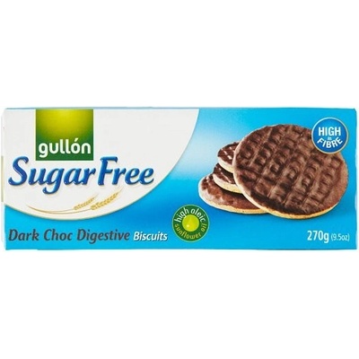 Gullón Digestive celozrnné pšeničné sušenky polomáčené v tmavé čokoládě bez cukru 270 g