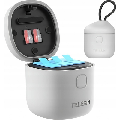 Telesin 3 Slots Battery Charger Storage Box TF Card Reader Case for GoPro Hero 9 / Hero 10 GP-BTR-904-GY
