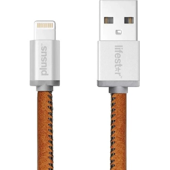 PlusUs LifeStar Handcrafted Lightning Cable - ръчно изработен сертифициран Lightning кабел за iPhone, iPad и iPod (1 м. ) (сребрист-кафяв)