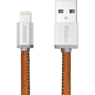 PlusUs LifeStar Handcrafted Lightning Cable - ръчно изработен сертифициран Lightning кабел за iPhone, iPad и iPod (1 м. ) (сребрист-кафяв)