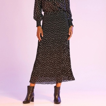 Blancheporte voálová plisovaná sukně s potiskem puntíků, recyklovaný polyester černá/režná