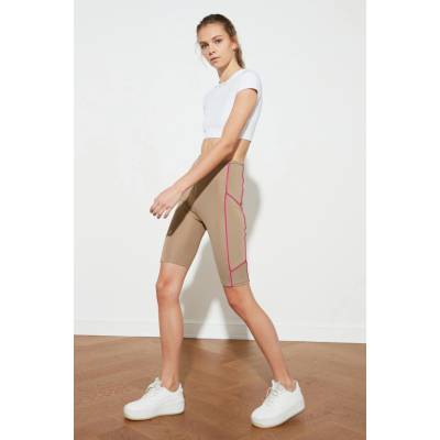 Trendyol Mink Pie Detailed Zippered Biker Sports Leggings hnědá